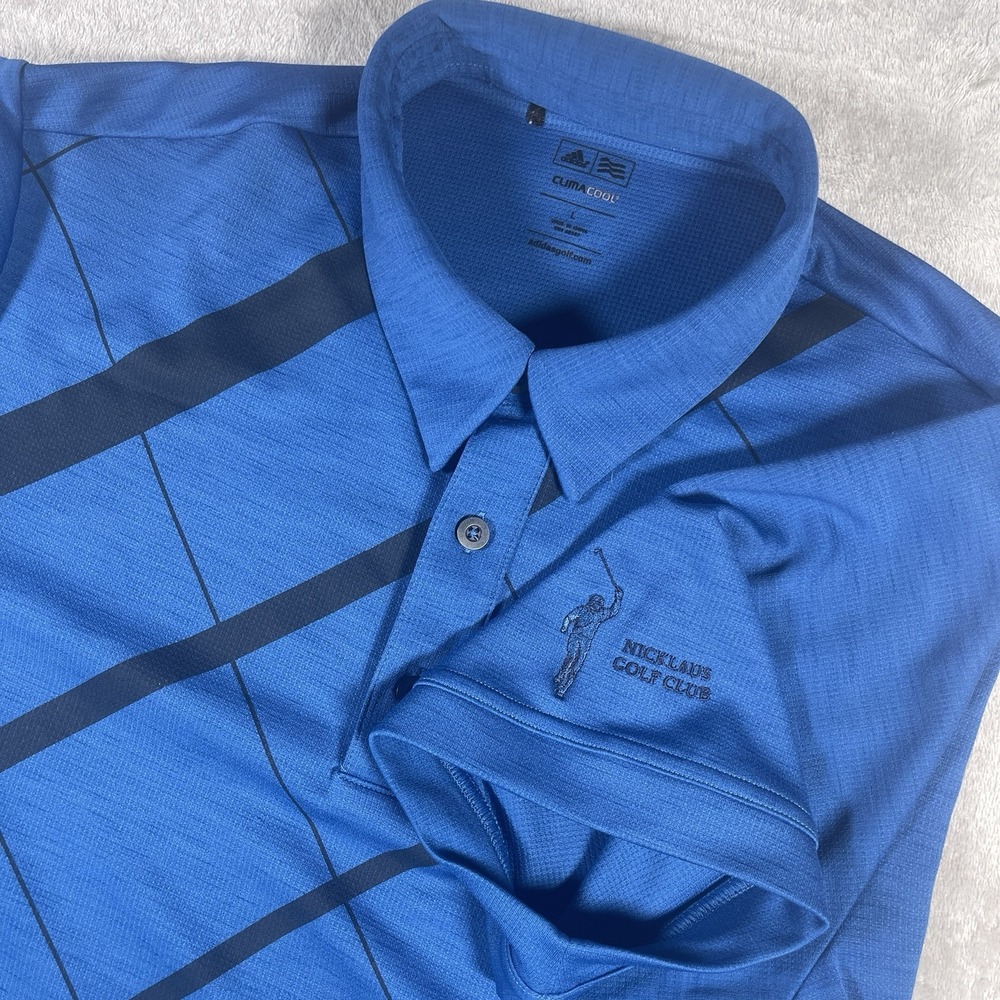 Adidas‎ Climacool Vented Polo Mens Large Nicklaus Golf Club Blue Abstract Print